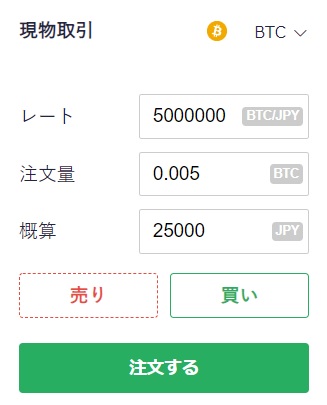 コインチェック現物取引具体例